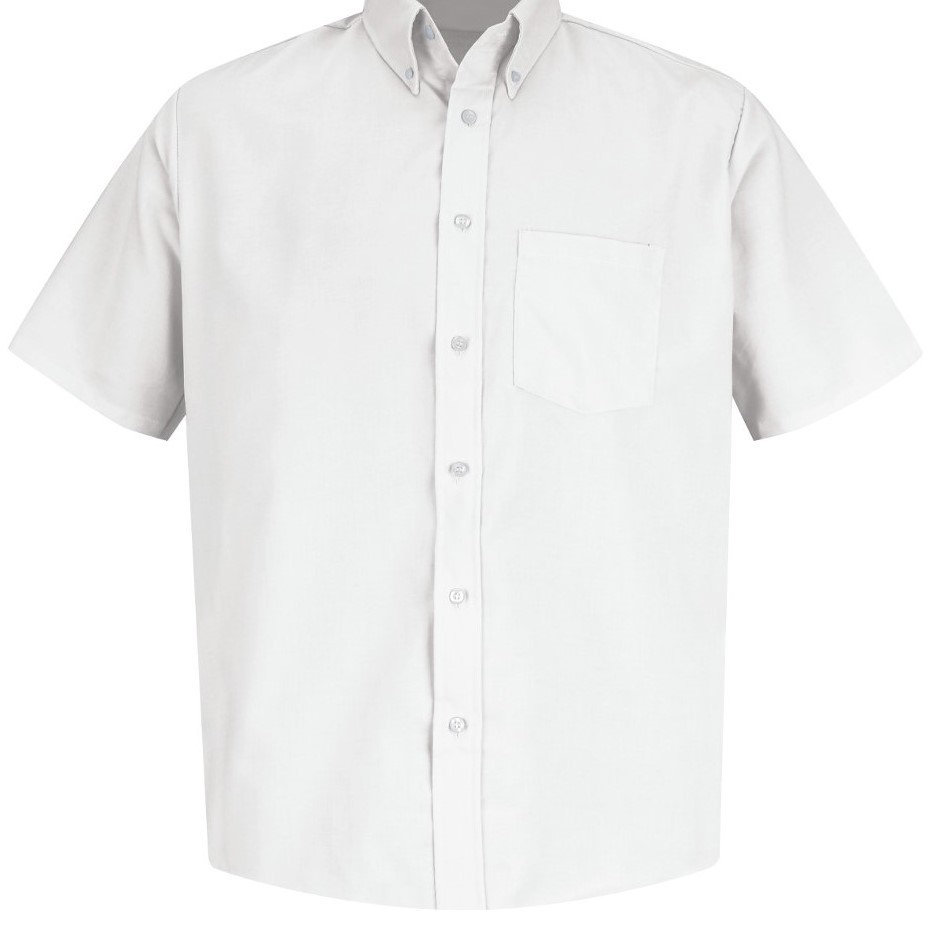 ESA-Adult Men's Short sleeve white oxford shirt with embroidery.